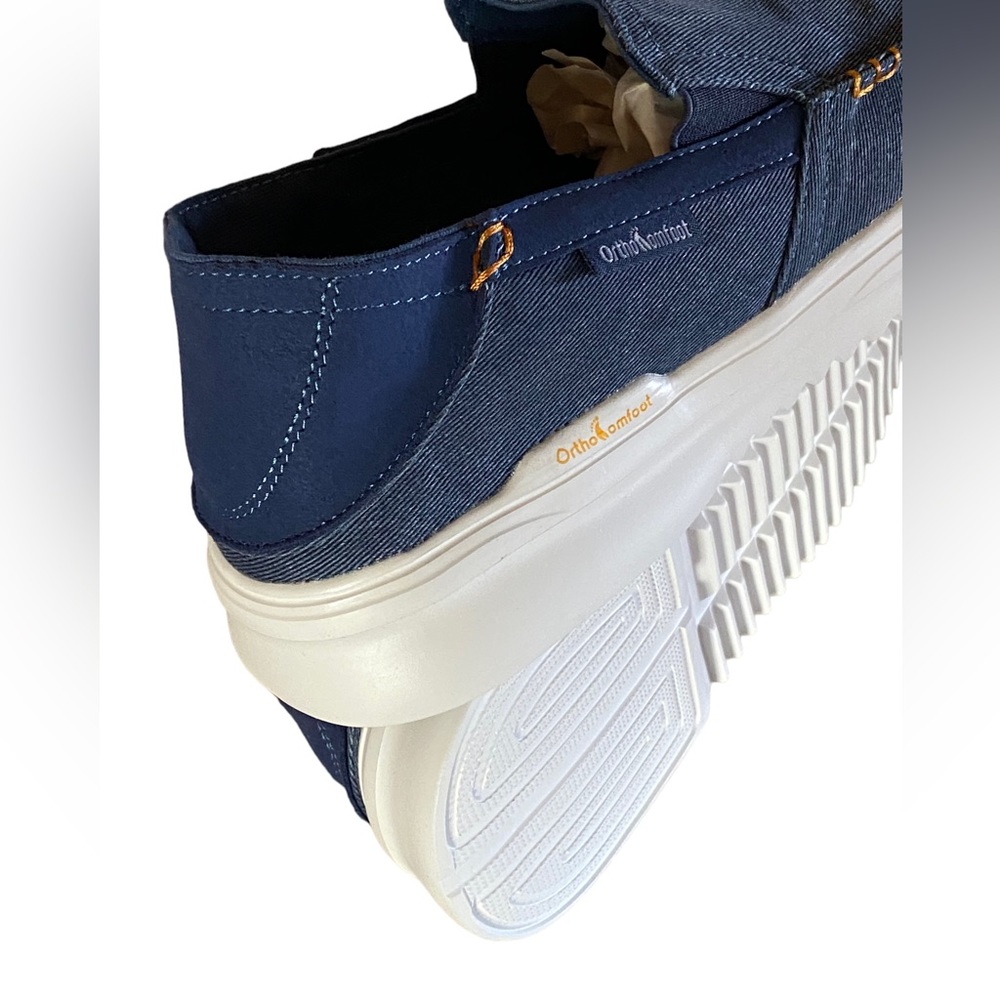OrthoComfoot Slip-On Blue Denim Suede Boat Shoe Loafer/Arch Support Size… - Picture 7 of 8